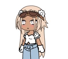 a cartoon girl with sunglasses on her head and an eye patch in her hair, standing