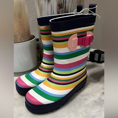 Girls Rain Boots Sz 9/10 New Cute Multicolor Spring Boots, Multicolor Round Toe Rain Boots For Outdoor, Cute Rain Boots For Kids, Playful Non-slip Rain Boots For Rainy Weather, Rainbow Kid Hunter Boots, Girls Rain Boots, Water Shoes For Kids, Black Clogs, Koala Kids