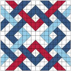 an image of a quilt with red, white and blue squares on it's sides