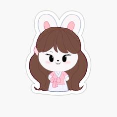 a cute girl with bunny ears on her head and pink bow in her hair sticker