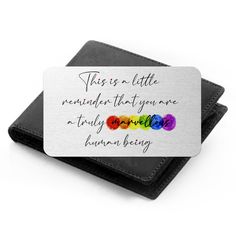 Looking for a heartfelt and unique gift to show someone how much you appreciate them? Our wallet card gift, featuring the message 'You Are A Truly Marvellous Human Being', is a perfect choice! Made from high-quality materials and designed to fit perfectly in any wallet, this gift is a constant reminder of your love and admiration. Shop now and give the gift of positivity and appreciation today! Wallet Card Gift You Are A Truly Marvellous Human Being Wallet Insert Gift for Him for any Occasion Anniversary Gift idea for Him / Boyfriend / Husband / Partner Wallet Insert measures: 84mm x 54mm / depth: 0.7mm Strong Aluminimum Wallet Insert, Brushed Metallic Effect Laminate wallet card gift, appreciation gift, heartfelt gift, unique gift, positivity, admiration. Valentine's Day Gift Wallets With Card Slots, Valentine's Day Wallet Gift With Card Slots, Valentine's Day Gift Wallet With Card Slots, Valentine's Day Wallets With Card Slots, Silver Rectangular Wallet, Corporate Notebooks, Whats My Zodiac Sign, Aluminum Wallet, Wallet Insert