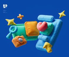 an inflatable toy is flying through the air with stars and moon decorations on it