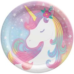 a paper plate with an image of a unicorn on it