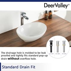 an advertisement for a bathroom sink and faucet with the name deer valley on it