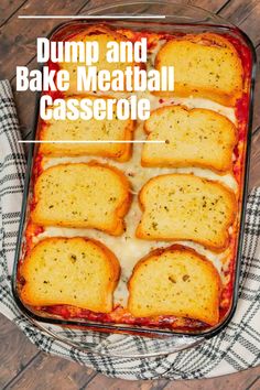 a casserole dish filled with dump and bake meatball casserole