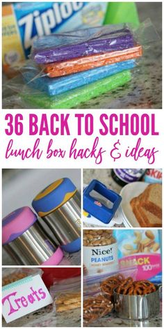 the back to school lunch box hacks and ideas are featured in this collage