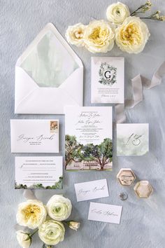 the wedding stationery is laid out and ready to be used