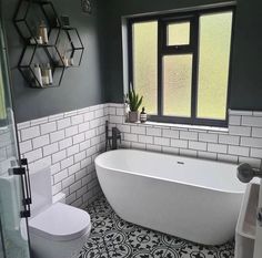 Monochrome Bathroom Remodel From @the_frankal_1930s__project Bathroom Inspo Interior Design, Monochrome Bathroom, Modern Bathroom Design Ideas, Bathroom Freestanding, Freestanding Bath Taps, Black Taps, Bathroom Inspiration Modern