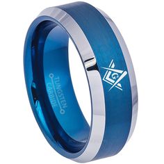 an image of a blue and silver wedding ring