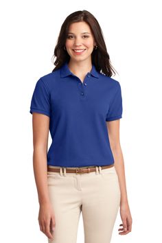 Port Authority ® Ladies Silk Touch™ Polo. L500 - ROYAL - S | Port Authority Women's Silk Touch Polo Shirt in Royal Blue Size Small | Cotton/Polyester Blend Silk Touch, Port Authority, Polo Shirt Women, Collar And Cuff, Sports Shirts, Shirts Tops, Polo Shirt, Tops & Tees, Silk