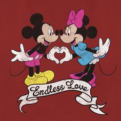 two mickey and minnie mouses with the words endless love