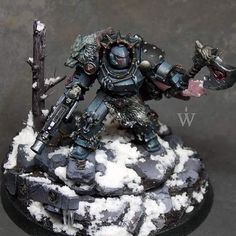 a warhammer is standing in the snow