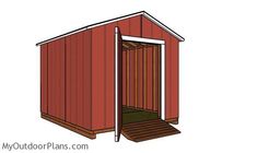 a red shed with the door open