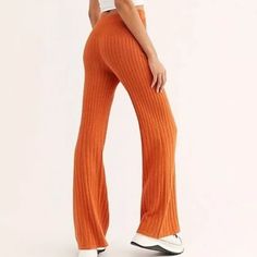 Details Achieve Ultimate Retro-Chic In These Stylish Flare Leg Pants In A Comfy Ribbed Knit Construction. Fit: This Style Runs Large; Order One Size Down. - Elasticized High Waist - Flare Leg - Ribbed Knit Construction - Approx. 11" Rise, 31" Inseam (Size S) - Imported Fiber Content 54% Cotton, 35% Viscose, 10% Polyamide, 1% Elastane Care Hand Wash Cold Additional Info Model's Stats For Sizing: - Height: 5'9" - Bust: 34" - Waist: 23" - Hips: 34" Model Is Wearing Size S. Ribbed Knit Pants, Striped Linen Pants, Velvet Flare Pants, Cozy Pants, Velvet Flares, Flare Leg Pants, Bell Bottom Pants, Keep It Real, Flare Leggings