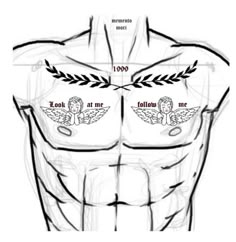 an image of a man's chest with the words look at me on it