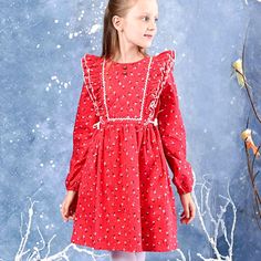 Robe de Noël liberty fleuri rouge vert | Filles 2-14 ans | La Faute à Voltaire Retro Mode