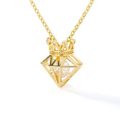 Floating Gem Diamond Crown Pendant Necklace-Necklaces-Lucid Fantasy Elegant Crown Pendant Jewelry, Gold Necklaces With Crown Design For Gifts, Elegant Crown Design Necklace For Gift, Crown Shaped Diamond Jewelry Gift, Diamond White Necklaces For Gifts, Crown Design Pendant Jewelry As Gift, Crown Design Pendant Jewelry For Gifts, Diamond White Necklaces With Jewels For Gift, Diamond White Jewelry With Crown Design For Gift