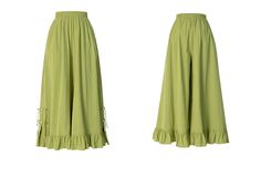 Elevate your wardrobe with our knotted buttons green wide-leg pants, inspired by traditional Cheongsam style with a modern twist. The knotted buttons and split cuffs add a touch of elegance and charm, while the shirring waist provides a comfortable and flattering fit. These pants are a versatile addition to your collection, perfect for both casual and formal occasions.  Please note that this product includes a pair of pants only.  Garment Size   	 		 			Size 			S 			M 			L 		 		 			Full Length Green Wide Leg Pants, Traditional Cheongsam, Steampunk Fashion Male, Gothic Skirts, High Low Blouse, Skirt Socks, Outfits With Hats, Fleece Coat, Steampunk Fashion