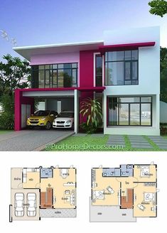 two story house plan with three car garage