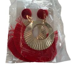 New With Tags Trendy Red Tassel Earrings, Red Tassel Drop Earrings For Pierced Ears, Red Tassel Earrings For Party, Elegant Red Tassel Earrings With Fringe, Red Dangle Tassel Earrings For Party, Tassel Earrings, Pink Red, Lady In Red, New Color