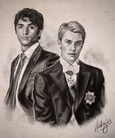 a drawing of two men in suits and ties