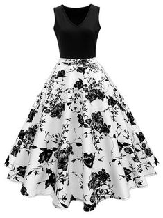 White 1950s Floral Plus Size Dress Floral Plus Size Dresses, Vintage Dresses Cheap, Vintage Dresses Online, High Waisted Dress, Robes Vintage, 파티 드레스, Party Kleidung, Plus Size Vintage, High Waist Dress