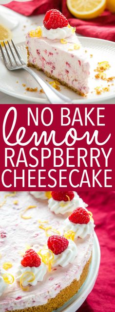 no bake lemon raspberry cheesecake on a plate