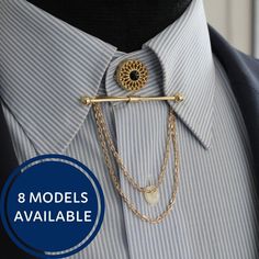 Hand Crafted and Stylish, Let Your Brilliant Look Everyday!  Make your loved ones happy with Chain collar Pin. Our craftspeople making handcrafted accessories by using high-quality materials.  SET1: includes Collar Pin and Shirt Button Cover ( $ 49,90 )  SET2: includes Collar Pin, Shirt Button Cover and Button Cover Cufflinks in pairs ( $79,90 ) * All the models includes Collar Pin and Shirt Button Cover ** We are sending the same model of Shirt Button Cover and Button Cover Cufflinks in pairs w Collar Bar Shirt, Men Wedding Accessories, Accessories Man, Moon Accessories, Bar Shirt, Man Wedding, Collar Bar, Collar Clips, Collar Pin