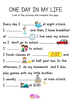 one day in my life worksheet with pictures and words to help students learn