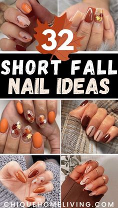 Cutest Fall Nails, Autumnal Short Nails, Fall Nails Art Design, Autumn Biab Nail Designs, Colorful Fall Nail Designs, Fall Easy Nail Designs, Minimalist Fall Nails Short, October Manicure Ideas, Nail Ideas With Accent Nail