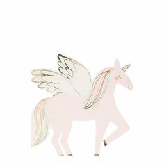 a pink unicorn with white wings on it's back and its tail spread out