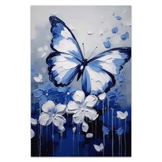 blue and white butterfly painting on canvas