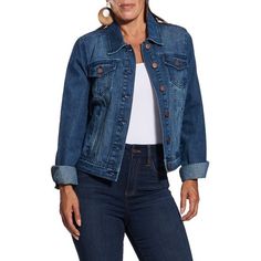 Dollhouse all season denim jacket. This denim jacket features a collard neckline, button down closure, two chest flap pockets, and side pockets. This vintage style womens junior denim jacket matches every look for every occasion. A great versatile classic womens denim jacket to add to your closet. A great layering piece that can be paired with your favorite jeans, t-shirt,sweaters, dresses and more! Size: M.  Color: Blue.  Gender: female.  Age Group: adult. Womens Denim Jacket, Womens Denim, Jeans T Shirt, Jean Jacket Women, Blue Jean Jacket, Denim Jacket Women, Womens Basic, Blue Gender, Favorite Jeans