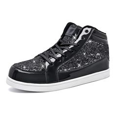 PRICES MAY VARY. IGxx glitter shoes for men women unisex casual sequins fashion sneakers sparkle bling high top oversize men size 6.5-15， Order according to the size chart please. Fashion luxury sparkly men disco shoes various pop elements, Brilliant all-over effect catches the light any way you turn，All eyes on you. Slip-on glitter shoes, Sequins not seay to fall off, Pampered All-Day, Sturdy rubber outsole extends durability and longevity of these. All year round suitable, Good choice for part Glitter High-top Sneakers For Streetwear, Men Disco, Sparkly Sneakers, Disco Shoes, Mens Bling, Glitter Shoes, Kids Luggage, Casual Lace, Shoes For Men