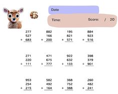 an animal is shown in the form of a math sheet