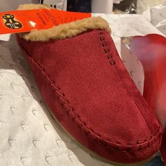 Brand New In Original Box Size 9 Is 10.6" On The Bottom Of The Sole From Front To Back. Red Synthetic Closed Toe Slippers, Red Synthetic Slippers, Casual Red Slippers With Closed Toe, Red Closed Toe Casual Slippers, Red Casual Closed Toe Slippers, Casual Red Closed Toe Slippers, Indoor Outdoor Slippers, Huarache Sandals, Deer Stags