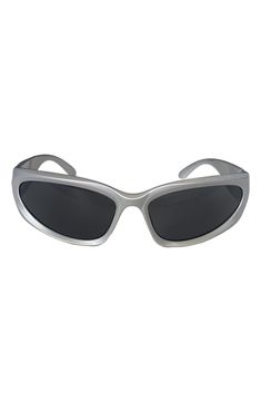 Polarized lenses mean color-true clarity in smart sunglasses that fuse form and function. Includes transparent travel case and microfiber cloth 72mm lens width; 21mm bridge width; 122mm temple length 100% UV protection Polycarbonate Imported Futuristic Silver Sunglasses With Mirrored Lenses, Futuristic Sunglasses With Uv Protection, Futuristic Plastic Sunglasses With Uv Protection, Modern Anti-reflective Shield Sunglasses In Polycarbonate, Silver Sunglasses With Mirrored Lenses In Polycarbonate, Silver Mirrored Lenses Sunglasses In Polycarbonate, Modern Polycarbonate Shield Sunglasses With Anti-reflective, Modern Anti-reflective Polycarbonate Shield Sunglasses, Modern Polycarbonate Anti-reflective Shield Sunglasses