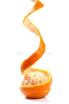 an orange sliced in half with the peel still attached to it royalty images and clippings