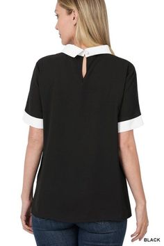 WOVEN COLORBLOCK CONTRAST COLLAR BLOUSE TOTAL BODY LENGTH: 26.5", BUST: 39" approx. - MEASURED FROM SMALL * COLOR MAY VARY SLIGHTLY DUE TO MONITOR RESOLUTION