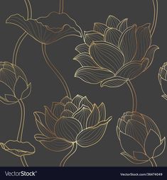 a floral pattern with gold lines on a black background