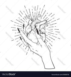 a hand holding a heart with rays on the white backgroung epst