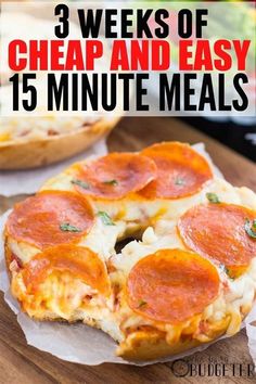 the cover of three weeks of cheap and easy 15 minute meals, including pizzas