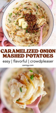 this is an image of caramelized onion mashed potatoes