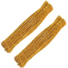 two pieces of gold colored beads on a white background