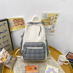 UAKISS - Female Plaid Panelled Backpack Women Small Fresh School Bag for Teenage Girls Harajuku School Shoulder Backpack Bag Ladies New Backpack/Shoulder Bag 【Material】: Cotton 【Waterproof】:No 【Top Size】: 26cm 【Bottom Size】: 28cm 【Width】: 12cm 【Height】: 39cm 【Strap Height】: 44cm 【Internal Capacity】: 14inch laptop,Book,Wallet, Key Case, mobile phone, makeup, paper towel, etc Mori Style, Air Pillow, Backpack Fashion, Khaki Fashion, Beige Style, Shoulder Backpack, Belt Style, Junior High School, Mobile Phone Bag