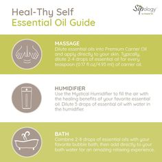 Sipology's Essential Oil Guide. ✔️ There are so many ways to use Heal-Thy self essential oils. 🙏 #essentialoil #sipology #wellness #selfcare #selfcarematters #CalmingContent #calming Wellness Selfcare, Essential Oils Guide, Carrier Oils, Natural Health, Essential Oil, Self Care, Massage, Essential Oils