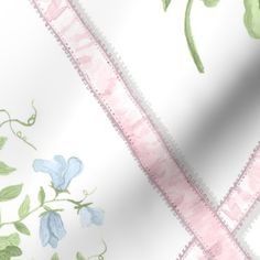 an image of flowers and leaves on a white background with pink trim around the edges