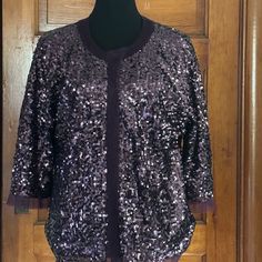 Sparkly, Sequined Cardigan Or Light Jacket. Covered In Sequins On Mesh. One Size. Measurements Taken Lay Flat. Buttons And Zippers Closed. Armpit To Armpit: 24 Inches Length: 25 Inches Sleeve: 9 Inches Elegant Purple Fall Cardigan, Fitted Nordstrom Outerwear For Fall, Nordstrom Long Sleeve Spring Outerwear, Nordstrom Spring Long Sleeve Outerwear, Purple Outerwear For Evening In Fall, Lace Blazer Jacket, Pink Jacket Blazer, Plaid Wool Coat, Orange Coat