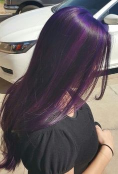 Purple Hair Ideas, Purple Hair Streaks, Purple Black Hair, Hair Ideas For Women, Purple Hair Highlights, Skunk Hair, Luxury Purple