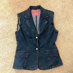 Tops | Womens Rustic Denim Brand Blue Jean Vestblazer Style Size Medium | Poshmark Trendy Fitted Blue Denim Vest, Fitted Blue Cotton Denim Vest, Blue Denim Vest In Y2k Style, Stretch Denim Vest For Summer, Blue Denim Y2k Vest, Fitted Y2k Style Denim Top, Summer Stretch Denim Vest, Y2k Fitted Denim Top, Y2k Blue Denim Vest